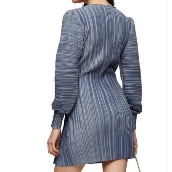 TOPSHOP wrap dress crinkle fabric Sze 12 RRP$168 bought in UK RARE slate blue - Picture 3 of 8